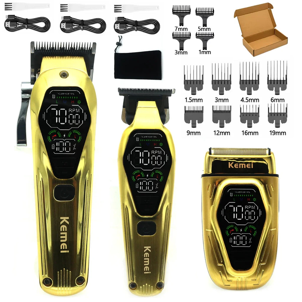 Kemei KM1697 Hair Trimmer for Men 9000RPM 9W Full Metal DLC Blade LED Display Zero Gapped Professional Trimmer Finishing Machine