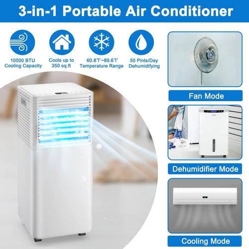 10000 BTU Portable Air Conditioner 3-in-1 Air Cooler w/Dehumidifier & Fan Mode