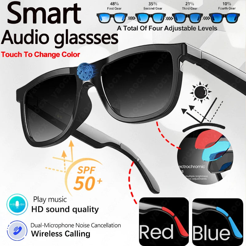 AI Smart Audio Glasses Touch to Color Changing IP65 AI Translation Sunglasses Noise-reducing HD Call Music Play Men Women 2026