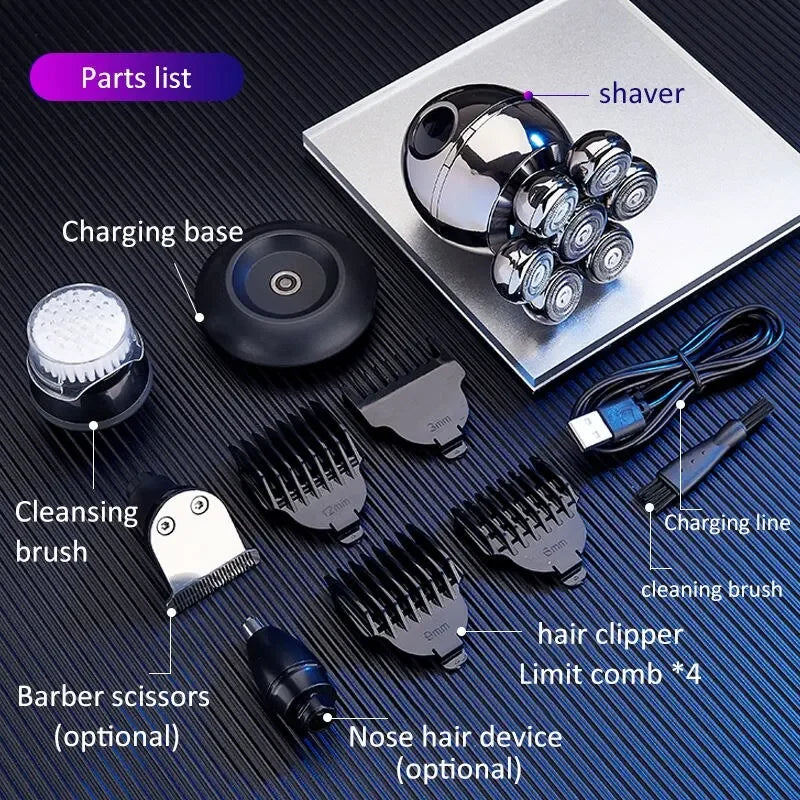 Tinsol 7D Floating Cutter Electric Shaver Head Base Charging Portable Men Beard Trimmer Clipper Skull Shaver Waterproof Shaving