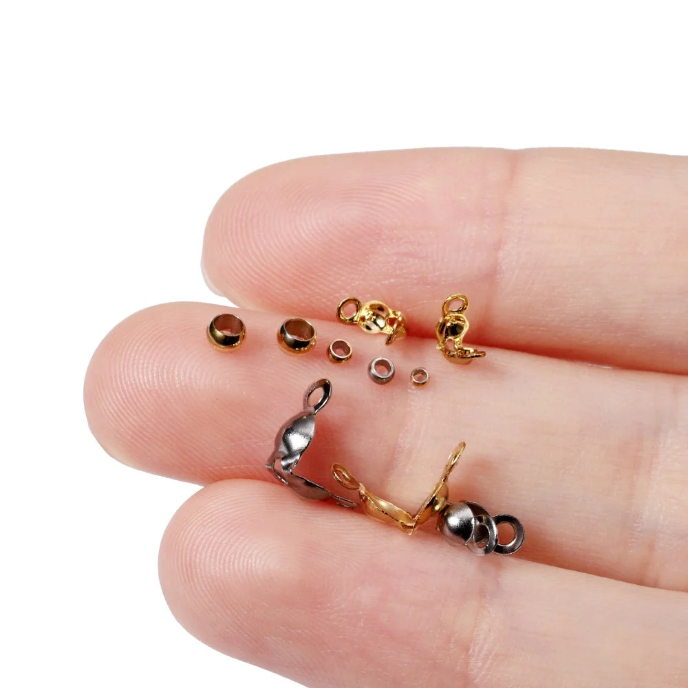 50pcs Stainless Steel Connector Clasp Fitting Ball Chain End Crimps Beads For Bracelet Necklace Chains Jewelry Making Supplie