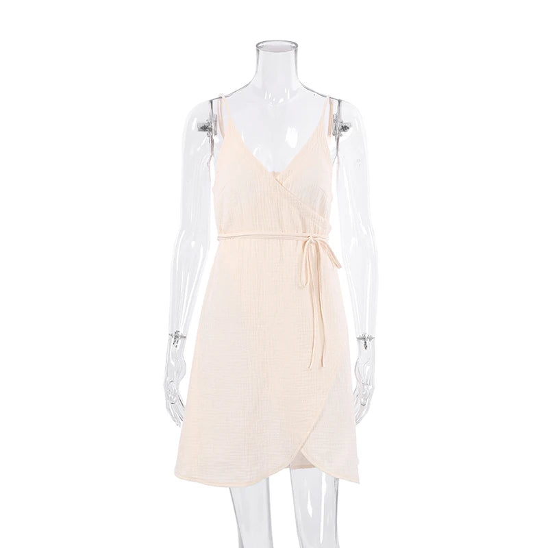 Casual 100% Cotton Gauze Muslin Women'S Dresses Summer Sexy V-Neck Suspender Nightdress Wrap Slit Holiday Beach Party Vestidos