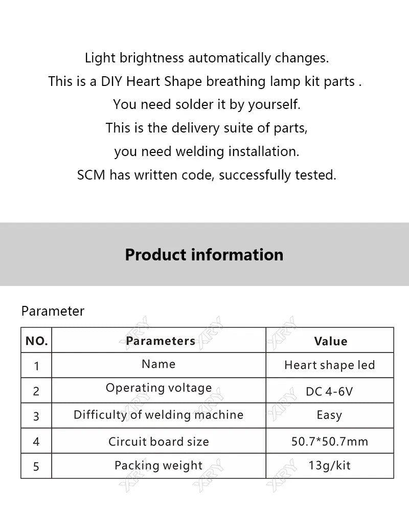 DIY Kit Heart Shape Breathing Lamp Kit Breathing LED Suite Red White Blue Green Electronic Production for Learning laboratory