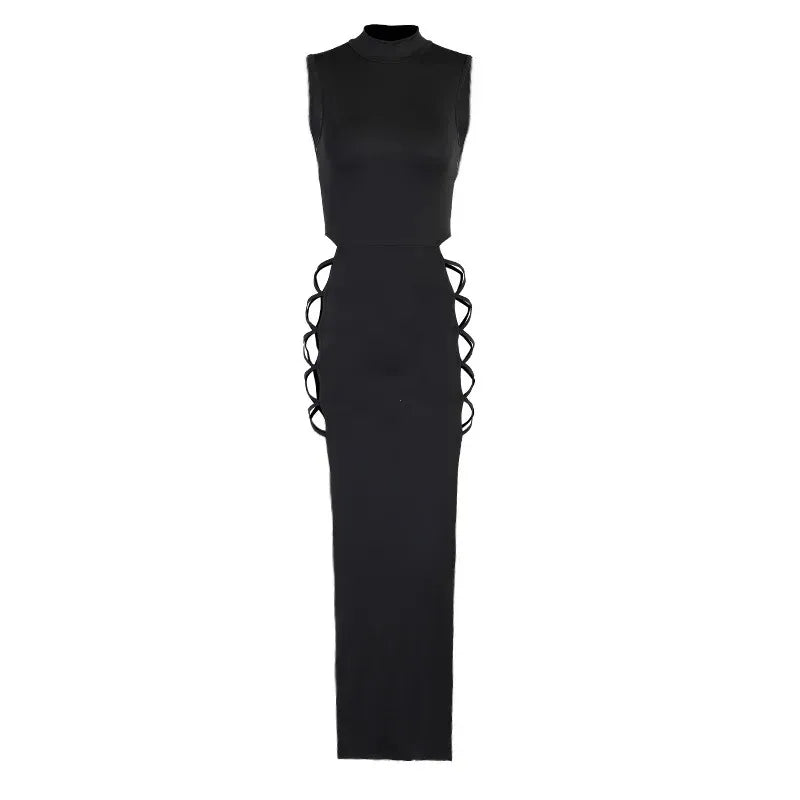 Elegant Black Sleeveless Bandage Sexy Dress for Women Club Party Backless Tank Dresses Skinny Fashion Summer 2025 Платье Женское