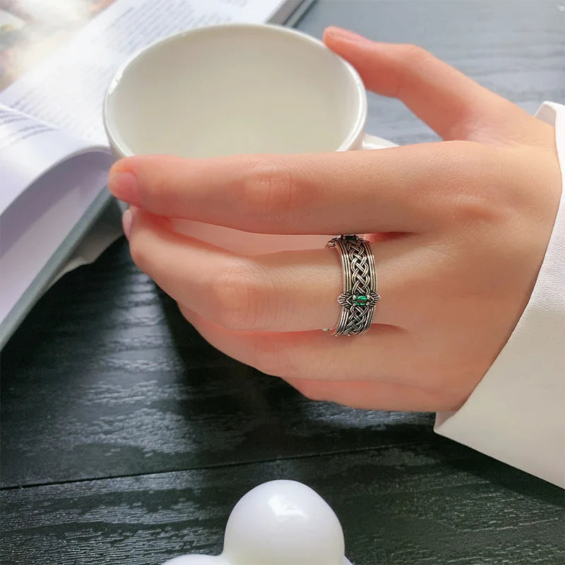 Fashion 925 Sterling Silver Retro Pattern Adjustable Rings For Women Girls Engagement Luxury Fine Jewelry Argent 925 Jewellery