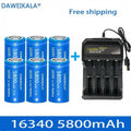 5800mAh rechargeable 3.7V Li-ion 16340 batteries CR123A battery for LED flashlight wall charger, travel for 16340 CR123A battery