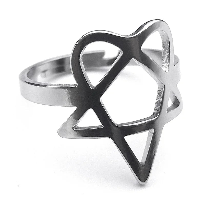 Heartagram Symbol of HIM Music Band Ring for Women Men Stainless Steel Hollow Heavy Metal Finger Rings Jewelry Gift
