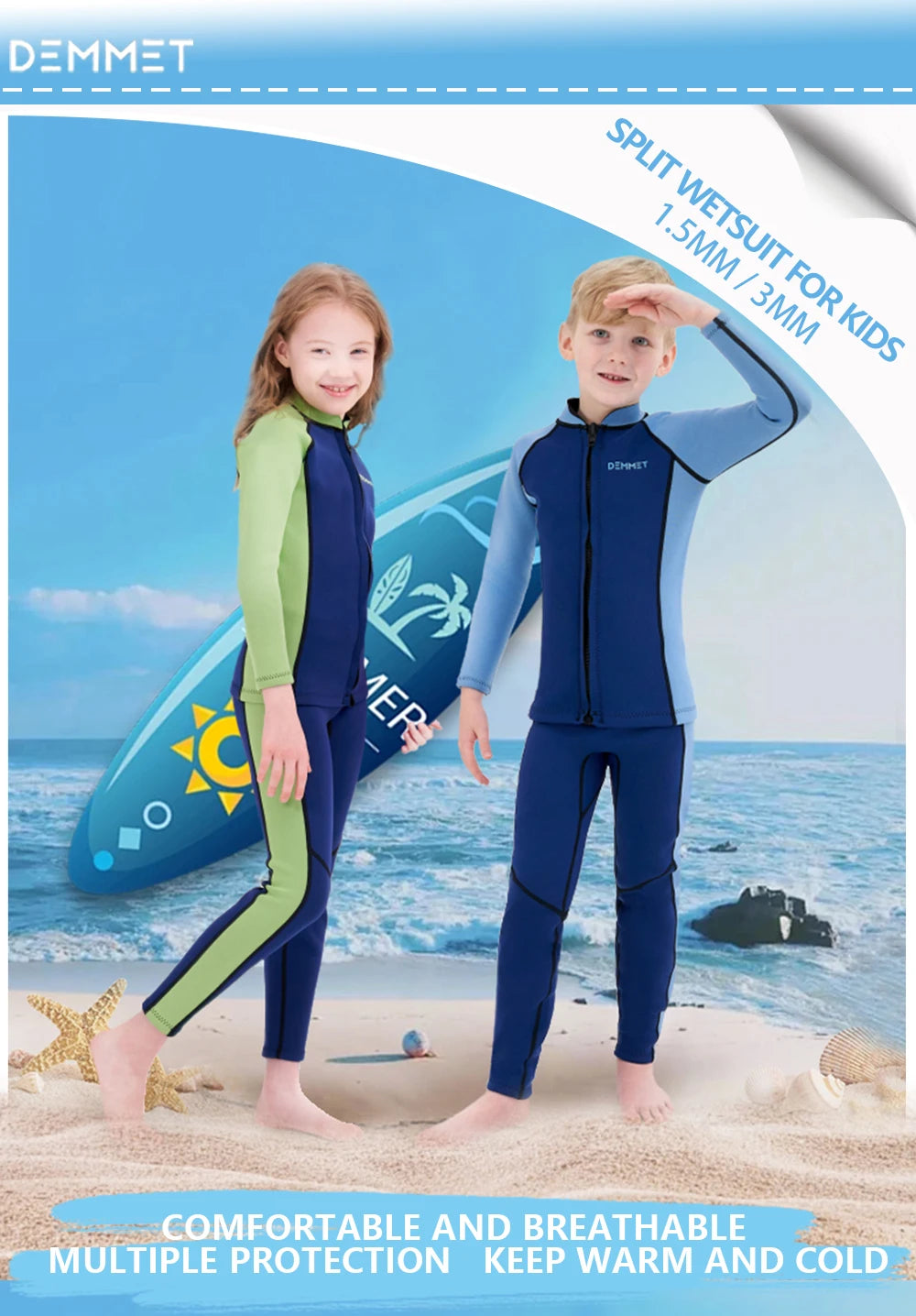 Kids Neoprene Diving Surfing Suit Split Long Sleeve Wetsuit Girls Thick Swimsuit Boys Rash Guards Swimwear Keep Warm Clothes