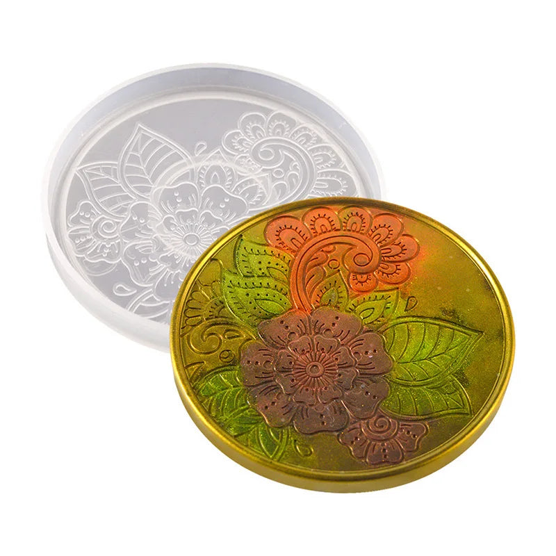 Round Coaster Silicone Mold Epoxy Resin Crystal Mold DIY Coffee Wine Glass Flower Coaster Plaster Concrete Home Decor Crafts