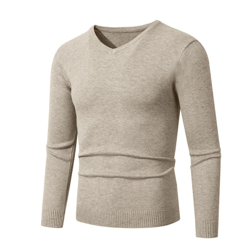 Men's Pullover V Neck Knitted Sweaters Solid Color Long Sleeve Jumper Lightweight Casual Business Pullover Slim Fit Sweater