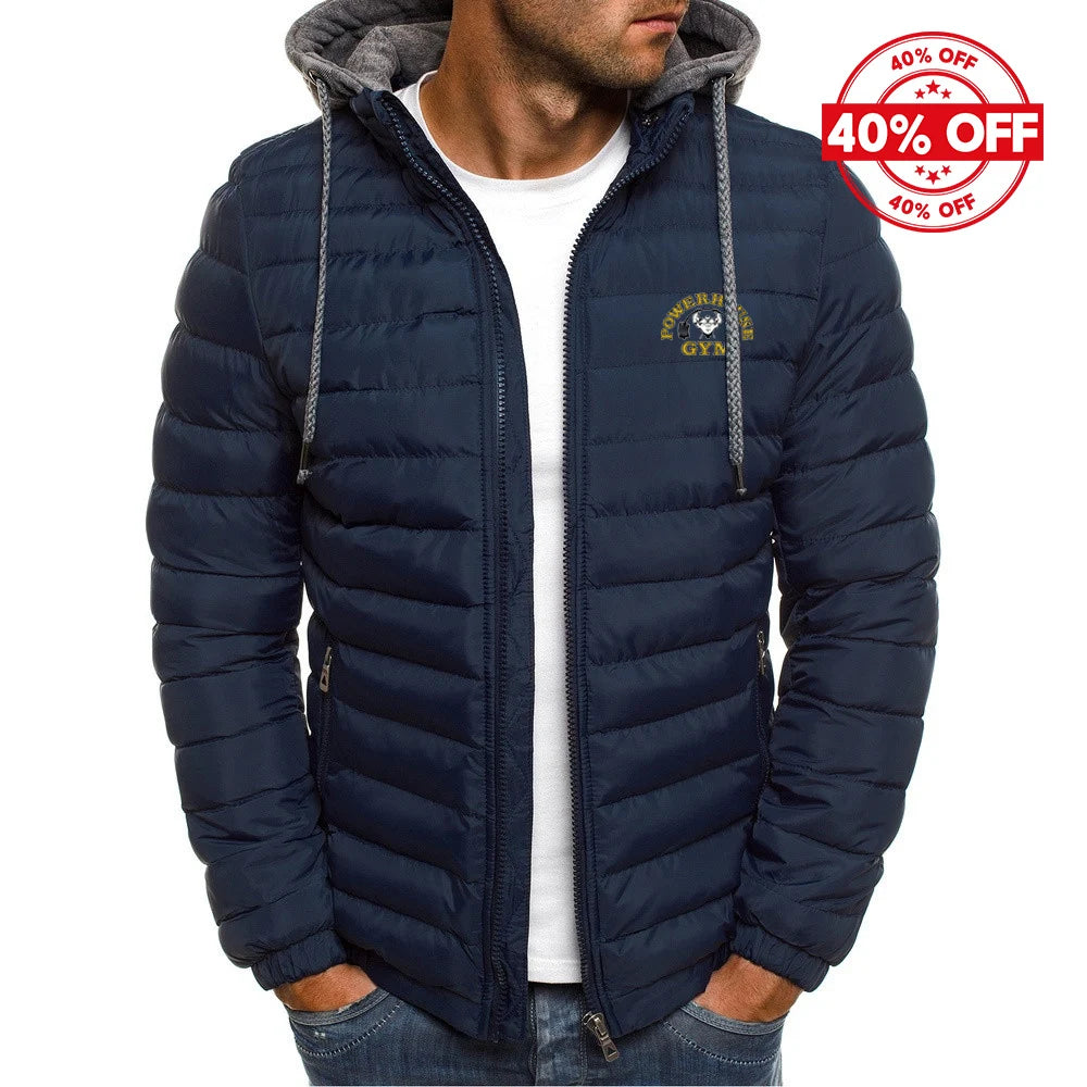 2025 Autumn And Winter Man's Solid Color Fashion Hoodies Coat Powerhouse Gym Logo Logo Print Cold-Proof Cotton-Padded Jacket