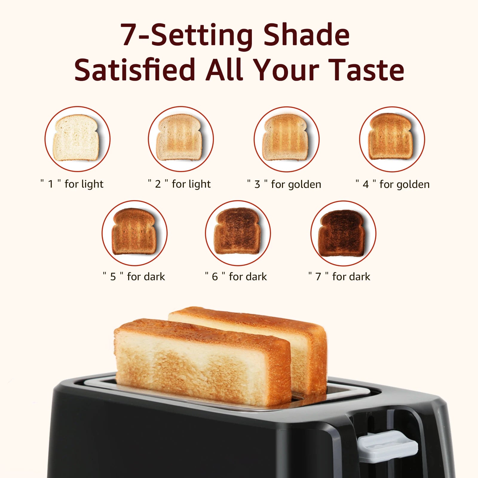 Aigostar Warrior - 2-slice toaster, 7 toasting settings, defrost, reheat and cancel functions; 750W, Black, BPA Free. Exclusive