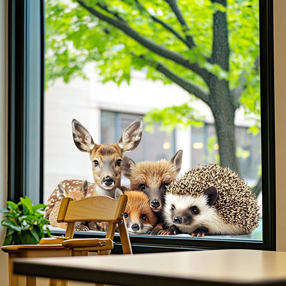 1PC  New fully transparent simulation fox, deer, hedgehog, glass stickers for living room, bedroom, kitchen, balcony, home decor