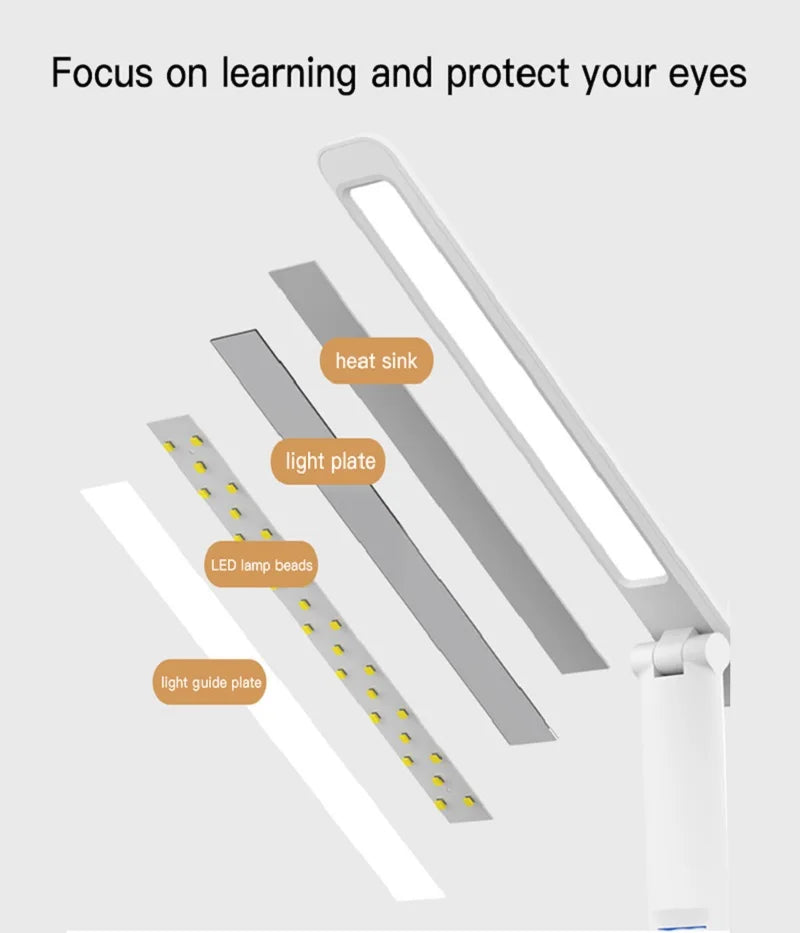 Folding Table Lamp USB Reading Touch Dimmable Eye Protection With Alarm Clock Thermometer LED Desk Lamp USB Charge Night Light