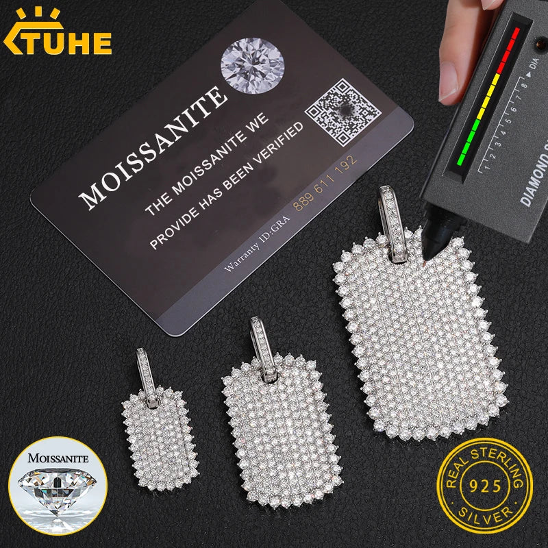 THUE Full Moissanite Luxury Square Pendant with Certification Rope Necklace For Women Men Hip Hop Jewelry Gifts