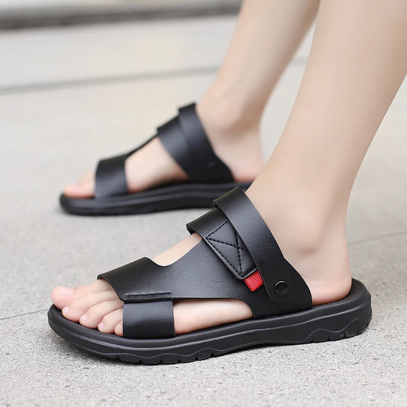 Summer Outdoor Sandals for Men Casual Sport Slippers PU Leather Non-slip Breathable Roman Shoes Beach Flip-Flop Garden Shoes