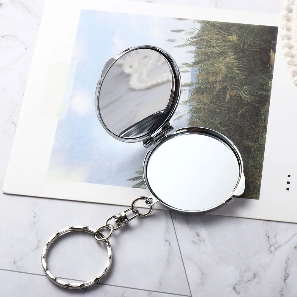 Portable Mini Folding Mirror Key Chain Round Heart Oval Sqaure Shape Pocket Compact Makeup Cosmetic Mirror With Key Ring