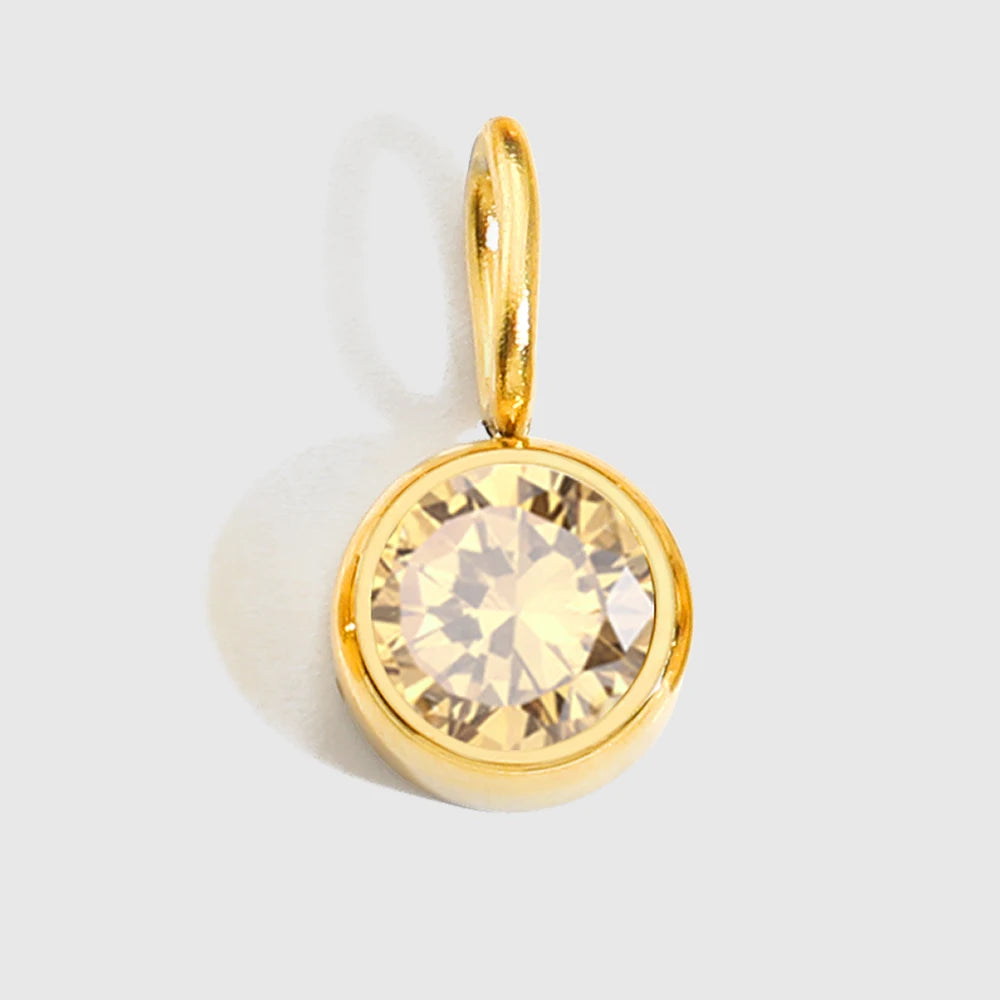 St-Delan Stainless Steel Round Bezel CZ Birthstone Charms Multicolor Crystal Pendant for DIY Jewelry Making