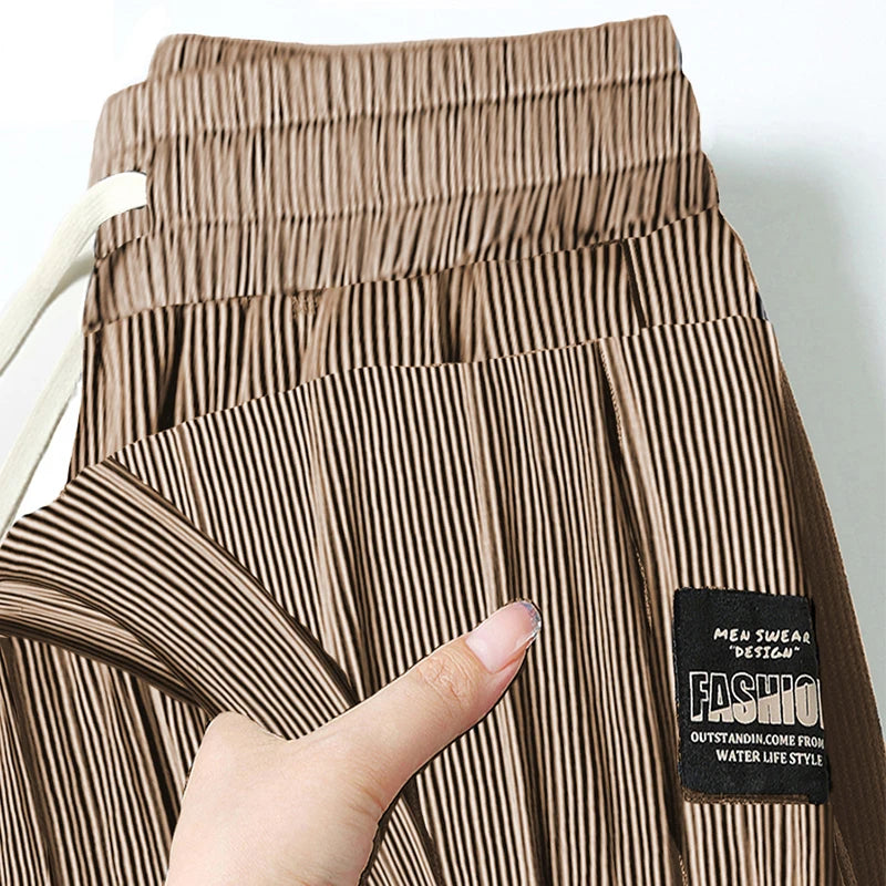 Summer Ice Silk Elastic Waist Sports Pants Men's Lightweight Straight Leg Casual Trousers Youth Fashionable Loose Fit