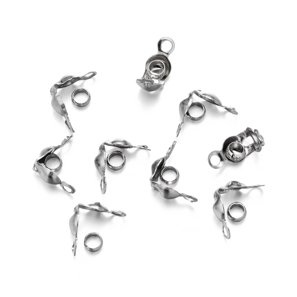 50pcs Stainless Steel Connector Clasp Fitting Ball Chain End Crimps Beads For Bracelet Necklace Chains Jewelry Making Supplie