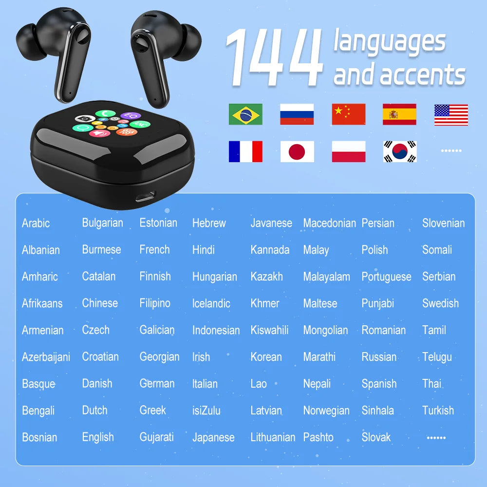 Smart Touch Screen Headphones 144 Languages Real Time Translation Bluetooth Earphone 6 Mic ANC ENC Cancelling Wireless Earbuds