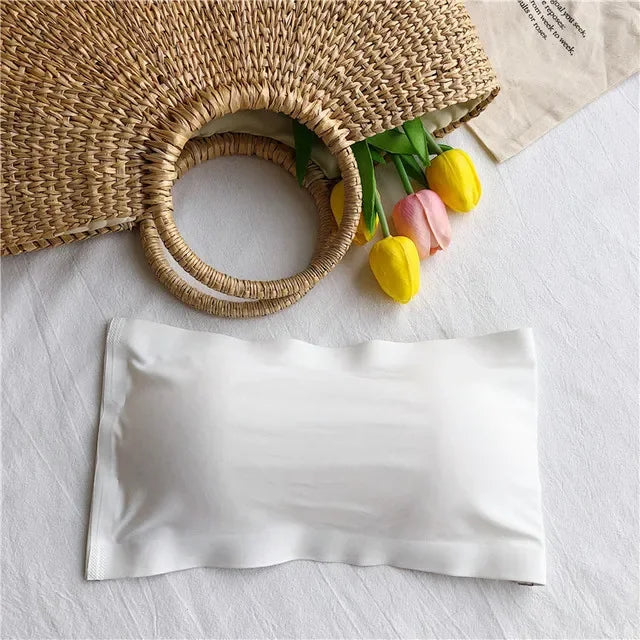 Seamless Tube Top Ice Silk Sexy Wrap Chest for Women Push Up  Bras Strapless Underwear Solid Color  Bralette Lingerie Tops