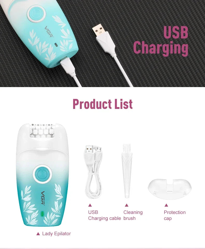 VGR Hair Remover Professional Women Face Hair Removal Bkini Epilator Electric Trimmer Leg Underarm Body Rechargeable  V-738