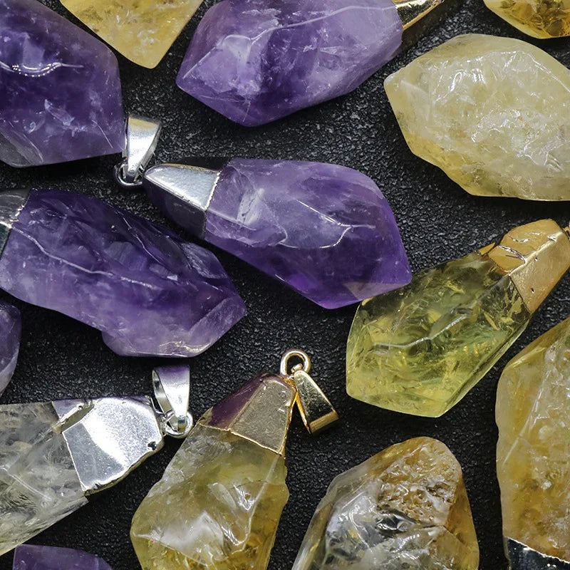 Amethyst Quartz Natural Stone Necklace Irregular Crystal Pendant Necklace for Women Jewelry Accessories Water Drop Pendant 1 pc
