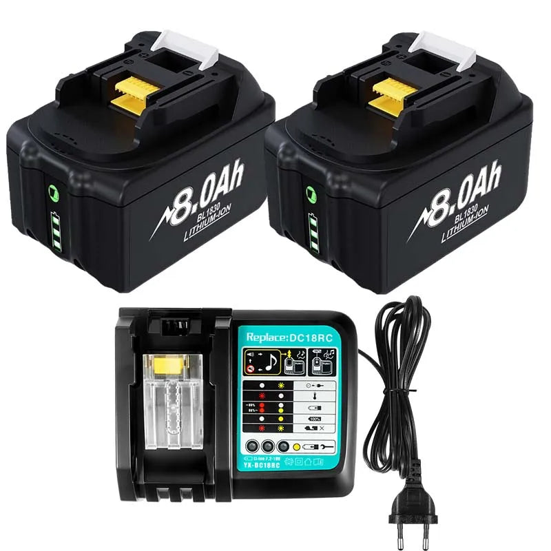 For Makita BL1830 Replacement Battery 18V 8000mAh Li-ion Compatible with BL1860 BL1850 BL1840B Power Tools + 6A Fast Charger