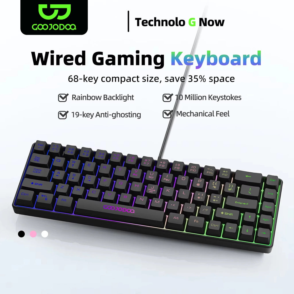 GOOJODOQ Mini 60% Gaming Keyboard Portable Wired Portable Wired Mechanical Keyboard RGB Backlit 68 Key Ultra-Compact Keyboard