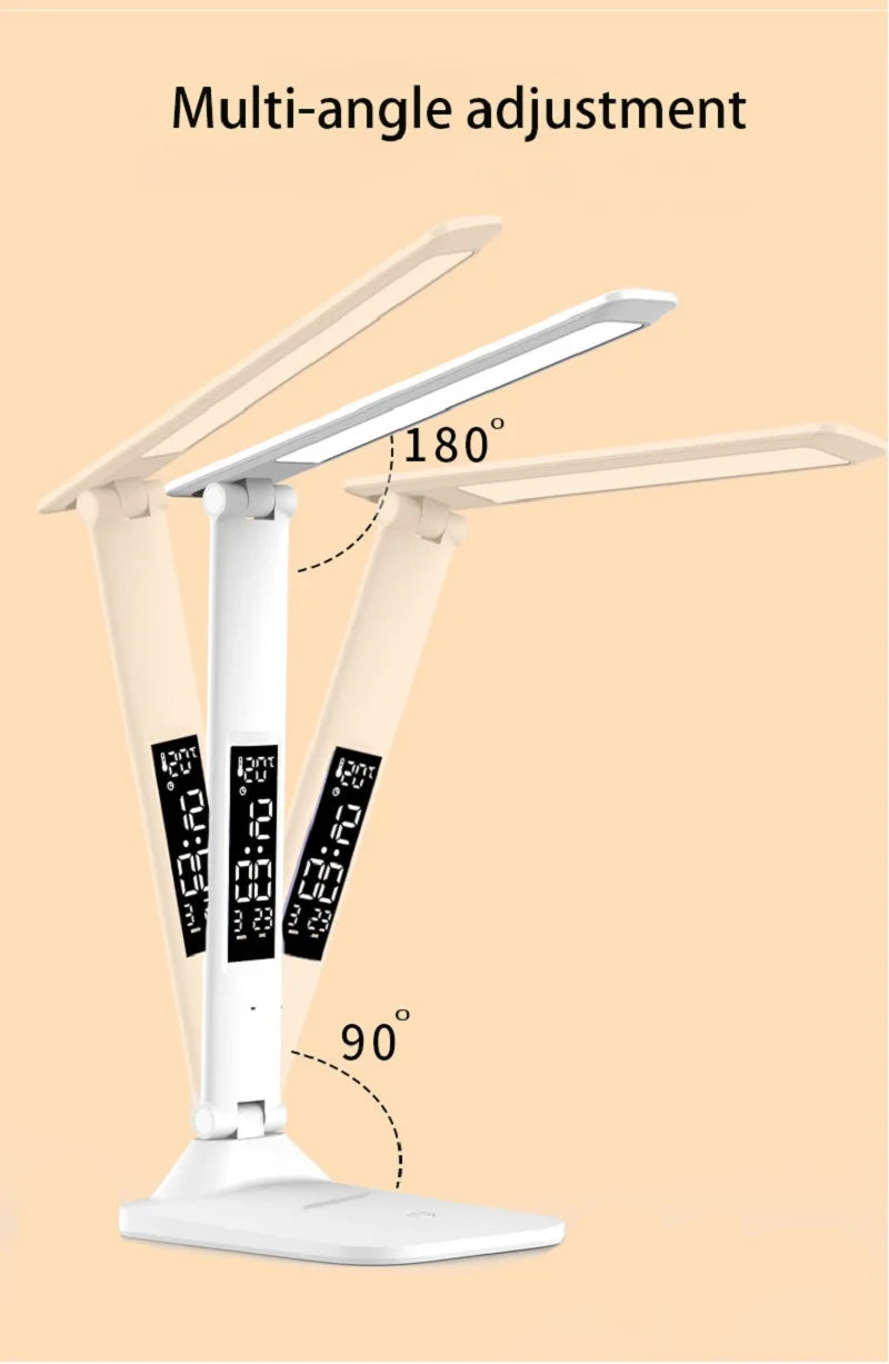 Folding Table Lamp USB Reading Touch Dimmable Eye Protection With Alarm Clock Thermometer LED Desk Lamp USB Charge Night Light