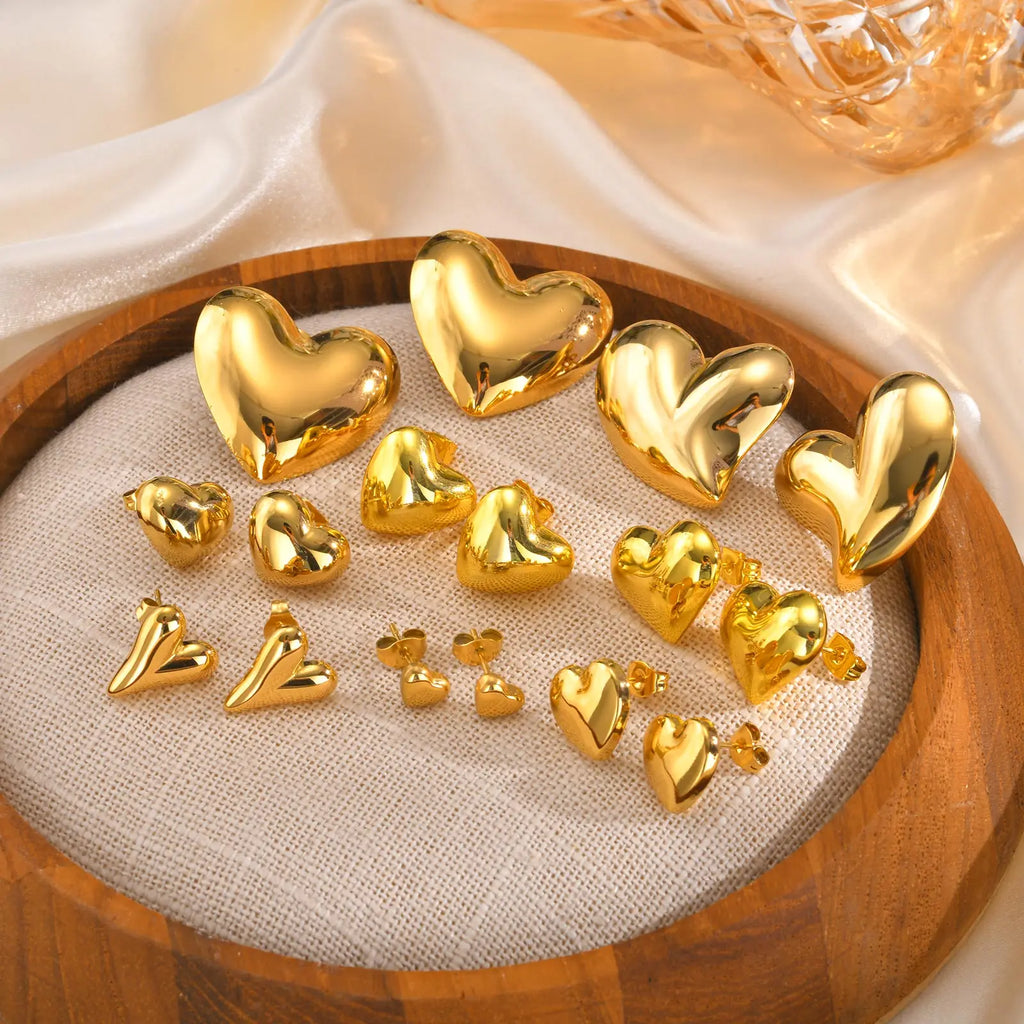 Minimalist Fashion Stainless Steel Heart Shape Stud Earrings For Women Gold Color Heart-Shaped Earring Fashion Jewelry Giftss