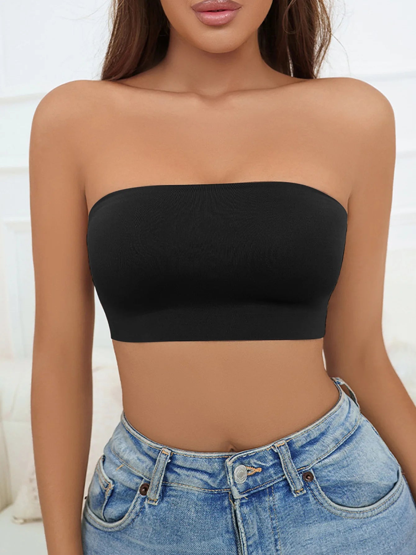 Women Tube Strapless Bra Chest Wrap Bandeau Unlined Seamless Breathable Comfortable Anti-skidding Ice Silk Bra Underwear Tops