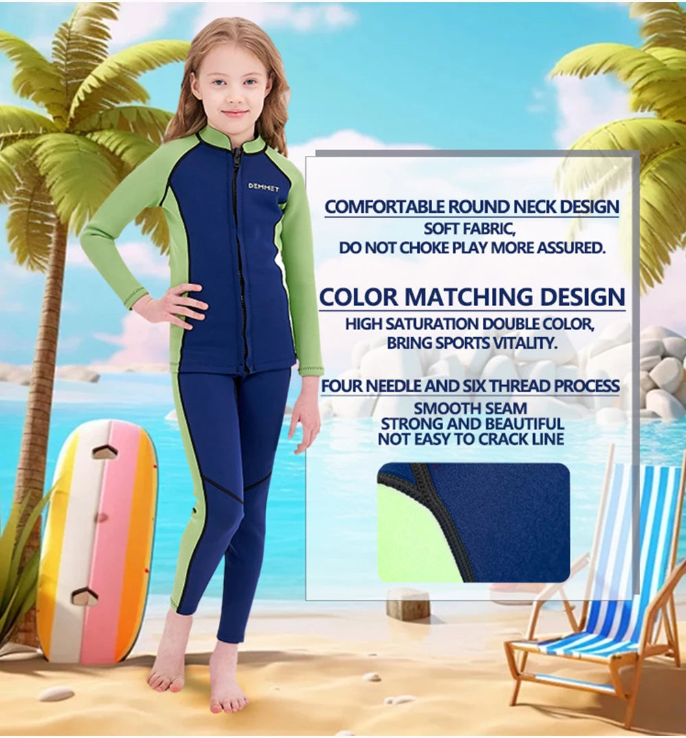 Kids Neoprene Diving Surfing Suit Split Long Sleeve Wetsuit Girls Thick Swimsuit Boys Rash Guards Swimwear Keep Warm Clothes