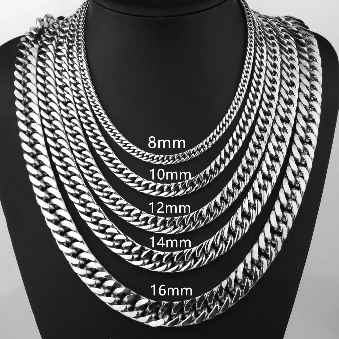 8/10/12/14/16/18mm Heavy Polished Silver Color Men's Chain 316L Stainless Steel Cuban Link Necklace Fashion Jewelry Gift