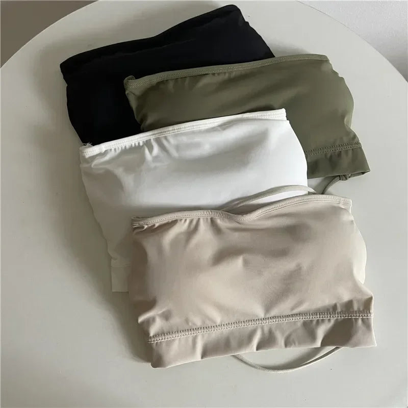 Seamless Tube Top Ice Silk Sexy Wrap Chest for Women Push Up  Bras Strapless Underwear Solid Color  Bralette Lingerie Tops