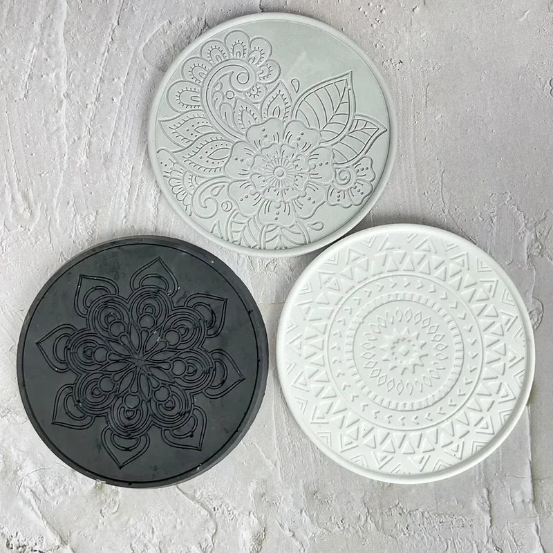 Round Coaster Silicone Mold Epoxy Resin Crystal Mold DIY Coffee Wine Glass Flower Coaster Plaster Concrete Home Decor Crafts