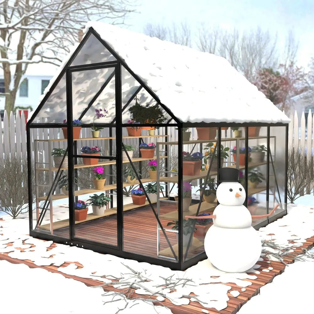 6 x 4 FT Polycarbonate Greenhouse, Winter Greenhouses for Outdoors, Outdoor Greenhouse with Roof Air Vent, Heavy Duty