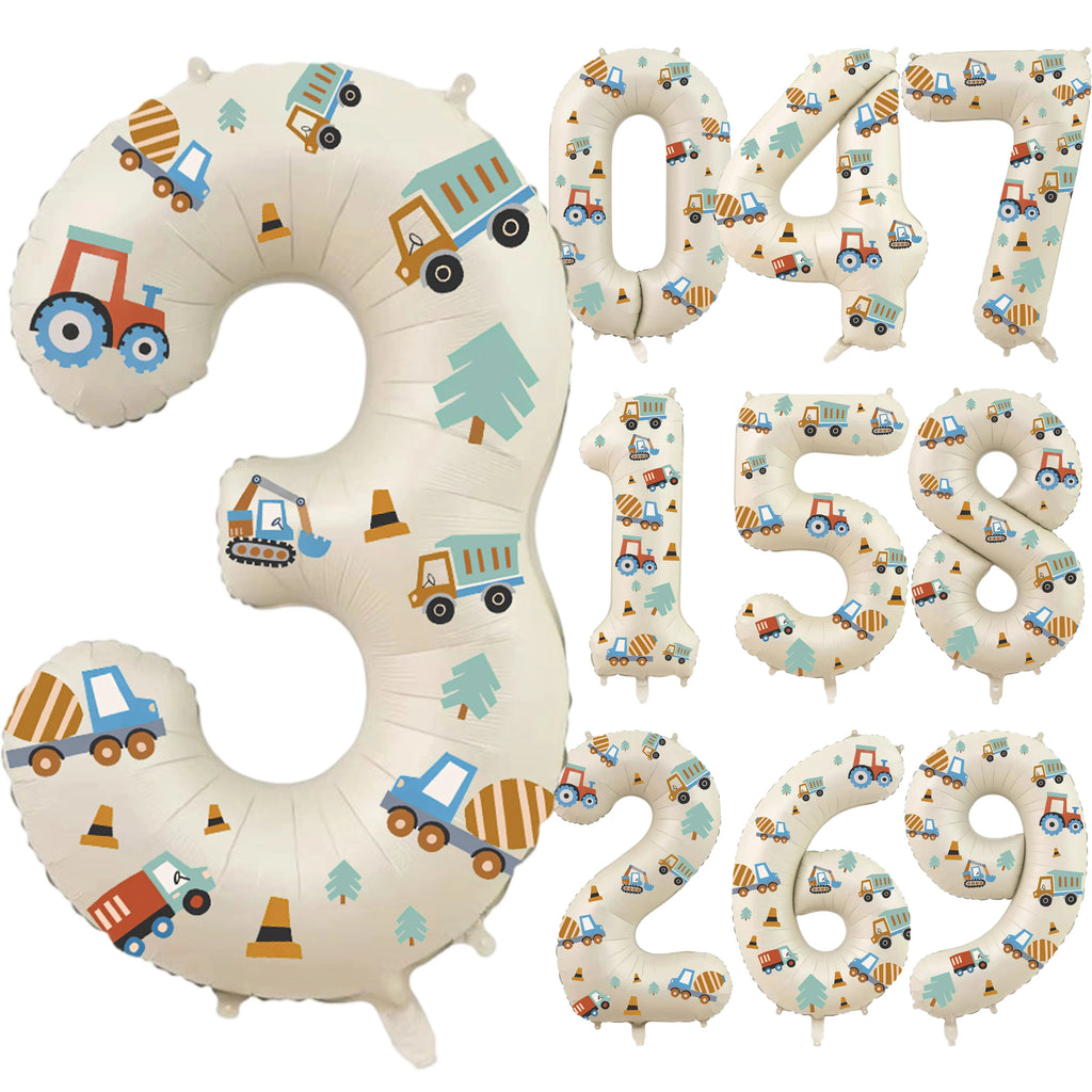 32in Foil Number Balloons with Construction Vehicle Stickers, 0-9 for Birthday Party Home Decor, Graduation/Halloween/