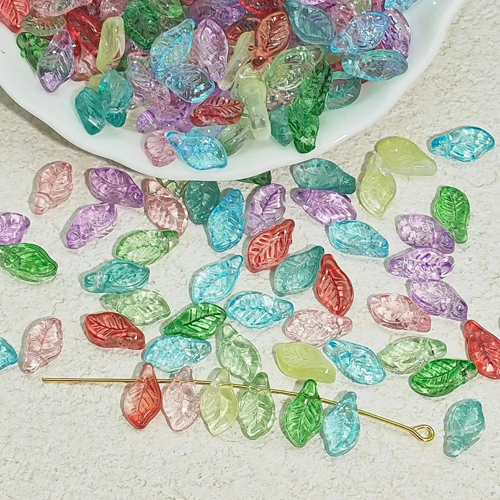 New 30pcs12x6mm Cute Grape Leaf Shaped Glass Beads Loose Spacer Beads For Jewelry Making Handmade Crafts Diy Bracelet Necklace