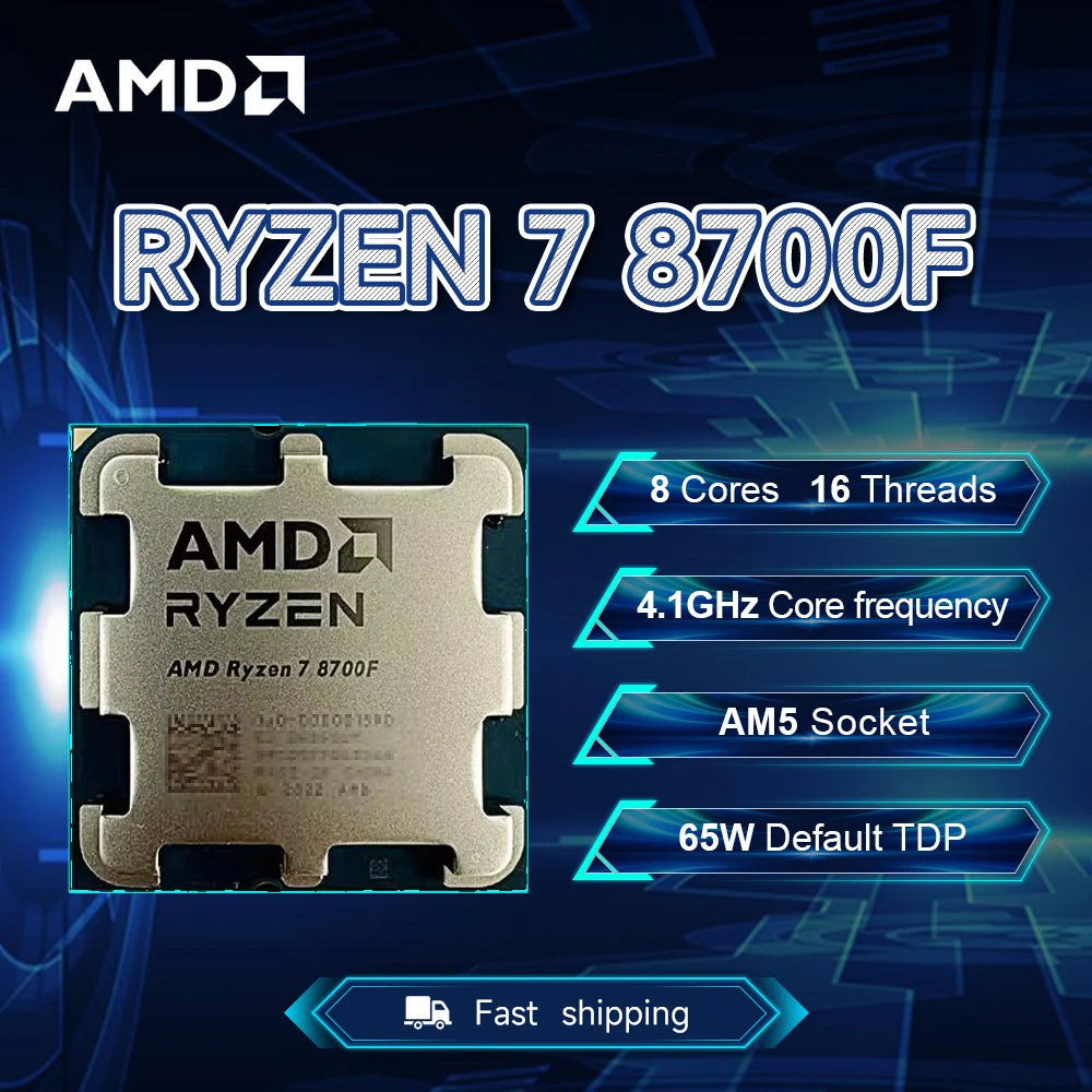 NEW AMD Ryzen 7 8700F  4.1GHz 4NM L3=16M  Processor 65W Socket AM5 8-Core 16-Thread R7 8700F DDR5 but without fan
