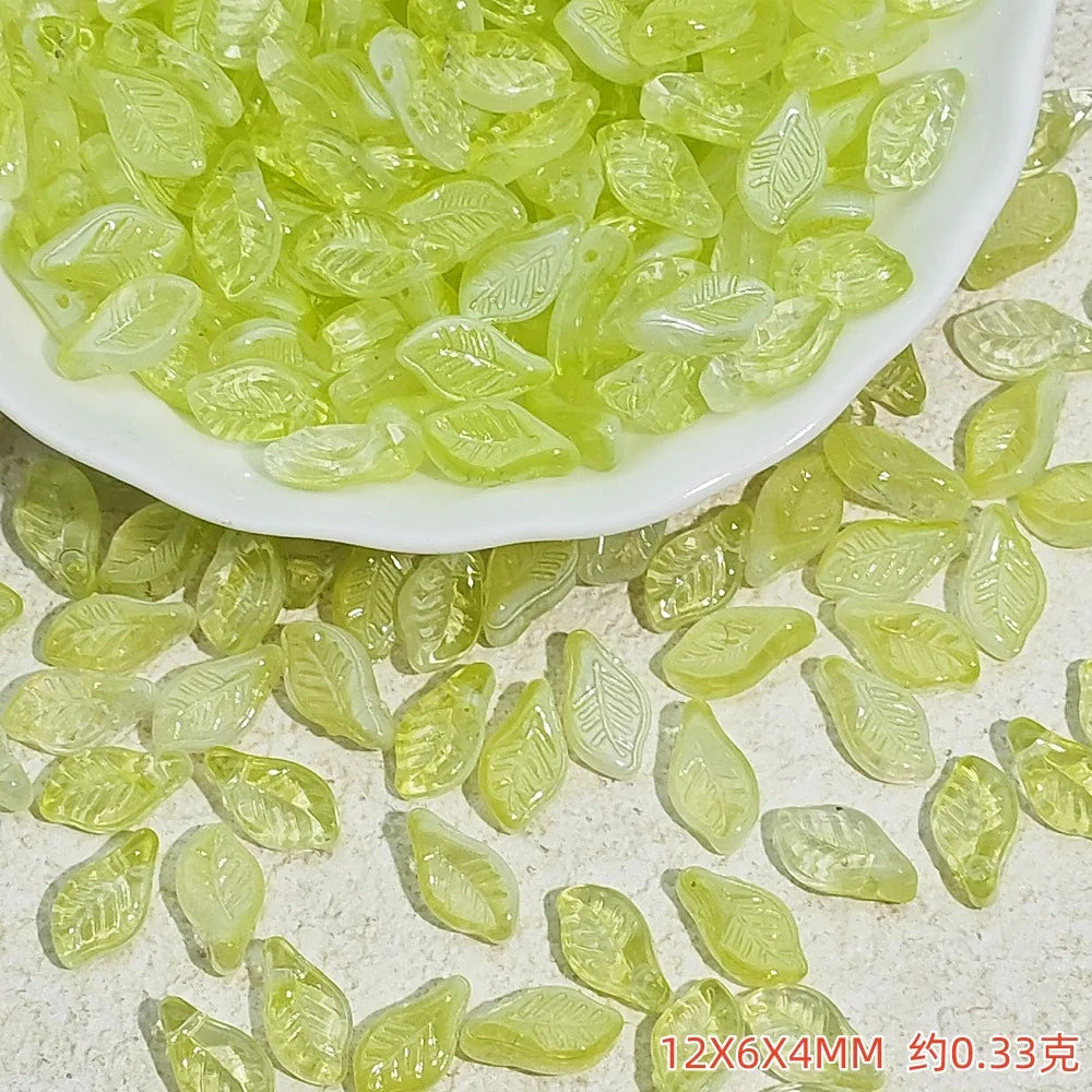 New 30pcs12x6mm Cute Grape Leaf Shaped Glass Beads Loose Spacer Beads For Jewelry Making Handmade Crafts Diy Bracelet Necklace