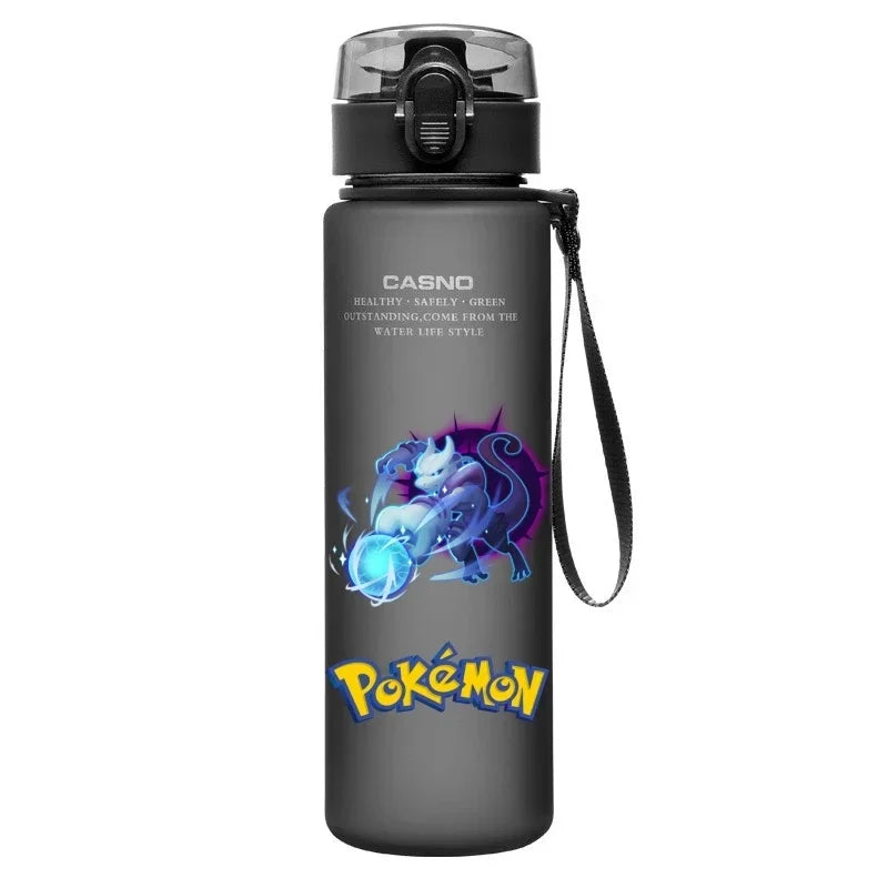 560ML Pokemon Water Cup Pikachu Mewtwo Gengar Portable Plastic Cartoon Outdoor Sports Large Capacity Travel Hiking Water Bottle