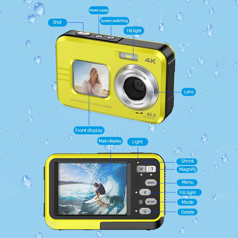 Waterproof High-Definition Camera 48 MP 2.7 Inch Video Camera Dual Screen 16X Zoom For Outdoor Sports Digital Camera