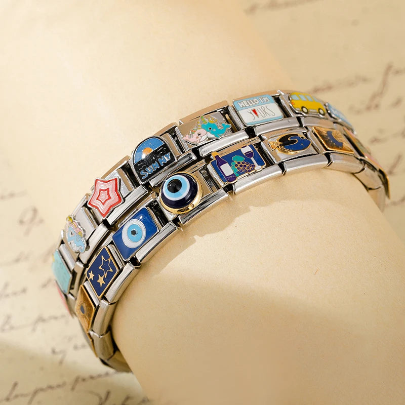 Hapiship 2023 Sweet Colour Star Dolphin Octopus Italian Charm Links Fit 9mm Stainless Steel Bracelet Jewelry DIY Making DJ596