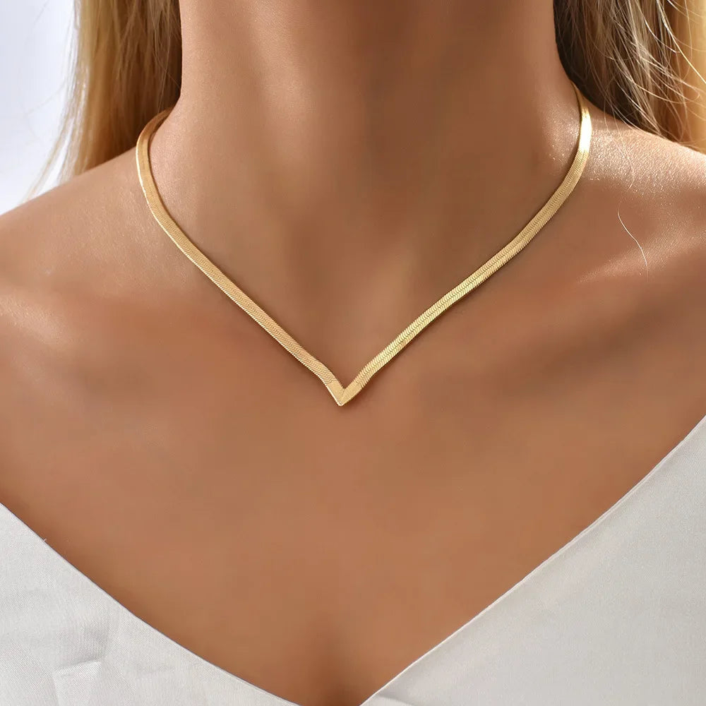 Korean Fashion Flat Snake Chain choker Herringbone Necklace for Women 2023 Jewelry Charm Party Neck Necklace Party Gift Collares