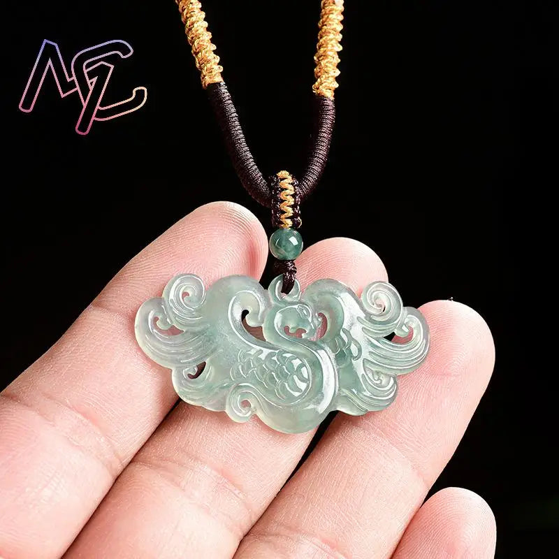 Myanmar Jadeite Phoenix Pendant Necklace Luxury Carved Amulet Charm Talismans Burmese Jade Natural Gemstone Gifts for Women