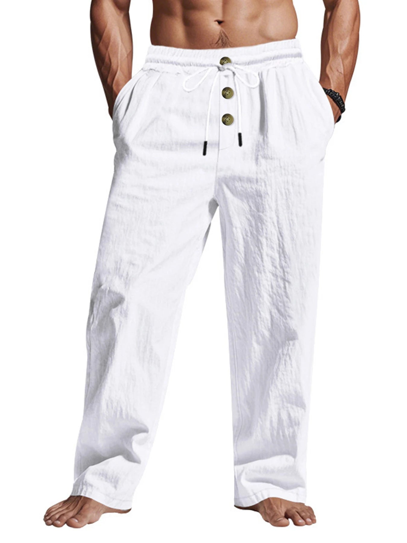 Men's Casual Trousers 2025 Spring/Summer New Man Large Size white Straight trousers Solid Beach black Fitness Pants S-XXXL