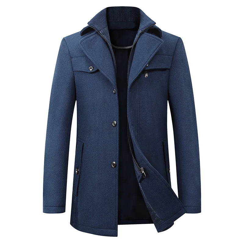 2025 Autumn Winter Middle-aged Coat Men Fashion Double Collar Cold-resistant Business Overcoat Thickened Wool Coat Men Clothing