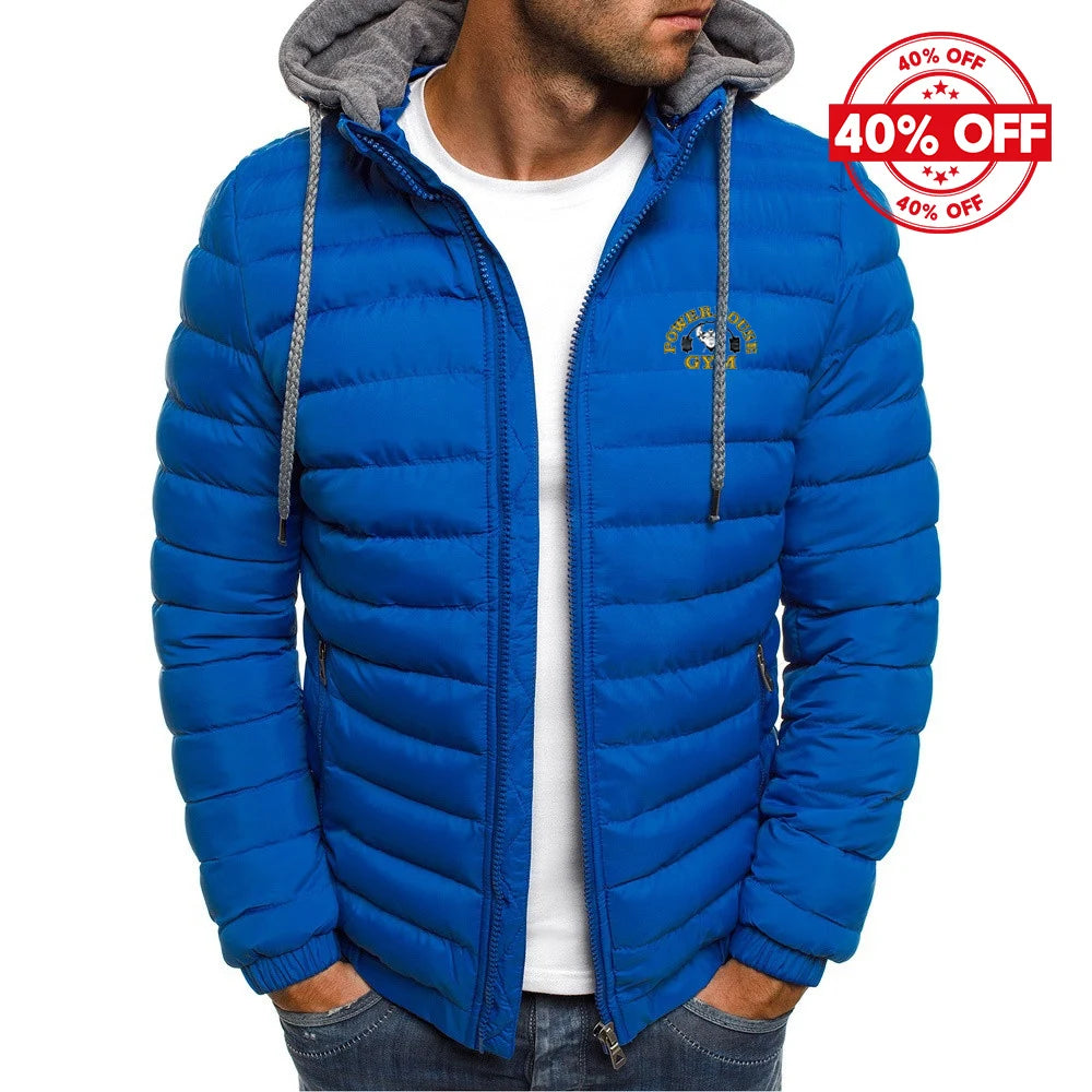 2025 Autumn And Winter Man's Solid Color Fashion Hoodies Coat Powerhouse Gym Logo Logo Print Cold-Proof Cotton-Padded Jacket
